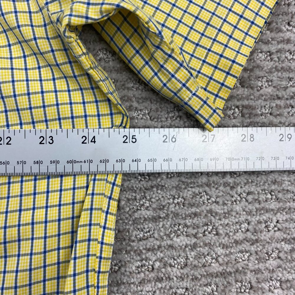 Vintage CHAPS Polo Shirt Men Large L Yellow Checkered Button Down Short Sleeves - Picture 8 of 9